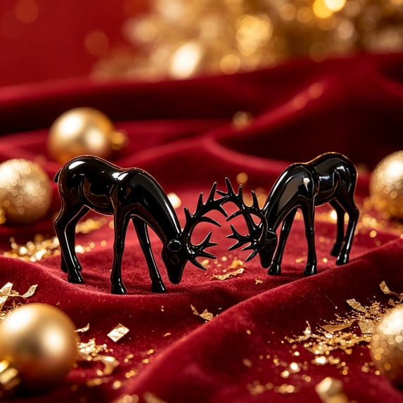 Lypsnake Imitation Metal Deer Statue Set Of 2, European Style Reindeer Figurines With Heads Bowed, Tabletop Decor For Christmas & Modern Home Display