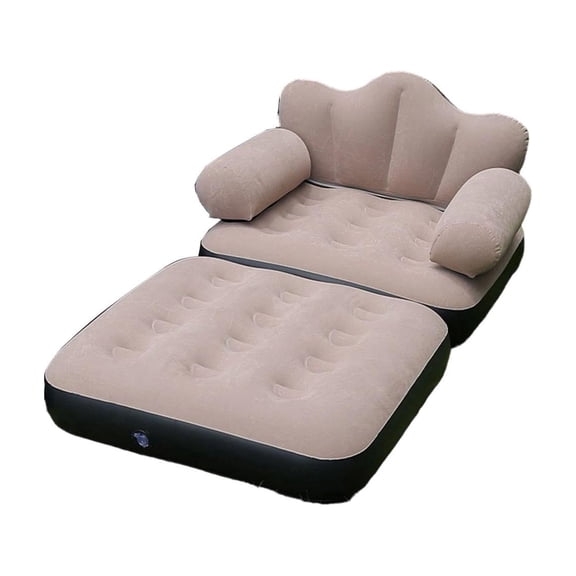 Lypsnake Inflatable 2-in-1 Convertible Sofa Bed, Flocked Plush Foldable Couch with Armrest & Backrest, Portable Air Mattress for Living Room Camping Travel & Daily Use