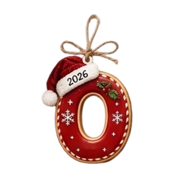 Lypsnake Initial Letter Christmas Ornament, Acrylic Monogram Alphabet Hanging Ornament with Santa Hat & 2026 Print, Personalized Christmas Tree Pendant for Holiday Decor,O