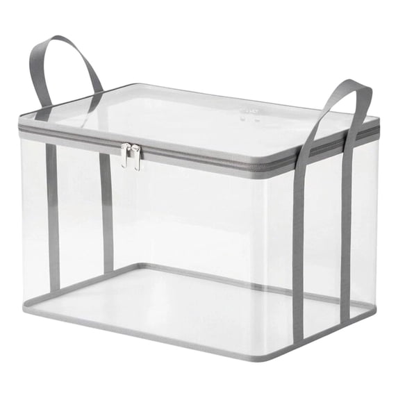 Lypsnake Large Heavy-Duty Thick Plastic Clear Storage Bag,Gray Zipper Rectangular Bin With Handles & Transparent Body,Closet Cabinet Organizer For Household Clothes Sundry Space Sorting Storage