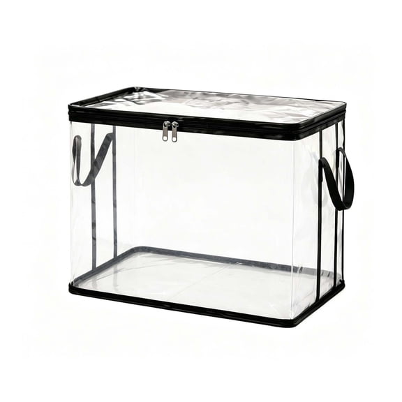 Lypsnake Large Thick Plastic Clear Storage Bag, Waterproof Zippered Organizer with Reinforced Handles, Foldable Transparent Container for Clothes Books Closet Bedroom Home
