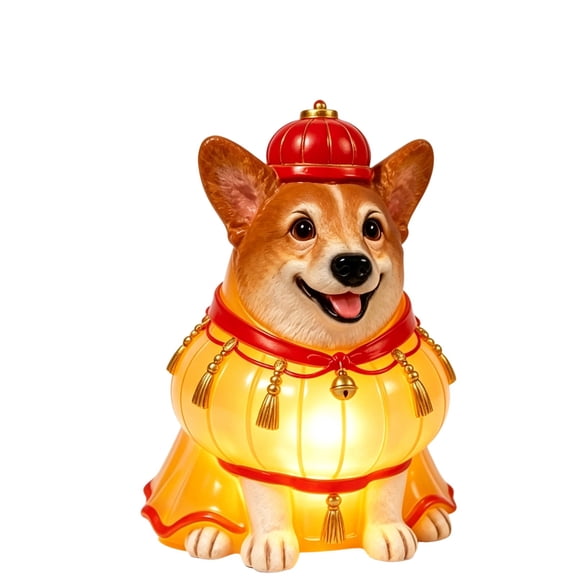 Lypsnake Light Up Corgi Blow Mold Statue,Resin Dog Statue with Lantern Costume & Warm LED Light,Festive Display for Porch Mantel Entryway Tabletop Decor