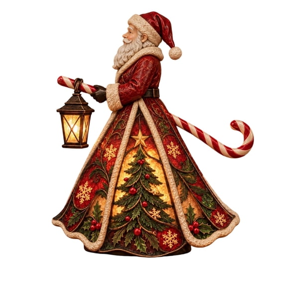 Lypsnake Lighted Christmas Santa Figurine,Resin Glowing Elf Statue with Lantern,Candy Cane & Stained Glass Style Skirt,Tabletop Holiday Sculpture for Mantel Shelf Decor