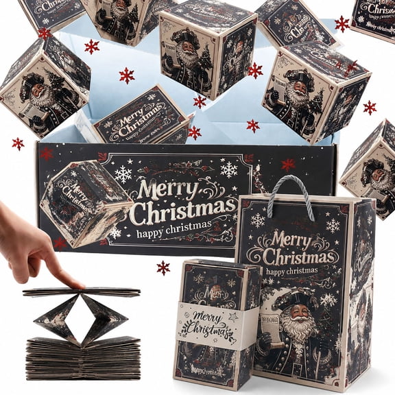Lypsnake Merry Christmas Surprise Gift Box Explosion For Money, Bounce Exploding Cash Holder Gift Box with Retro Santa Print, Foldable Surprise Money Storage Box for Christmas Party Present Decor