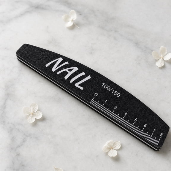 Lypsnake Nail File With Ruler Double-Sided Emery Board, Single Portable Black Printed Nail Polishing File 100/180 Grit, Manicure Tool for Vanity Tray Travel Bag Salon Station Daily Nail Grooming