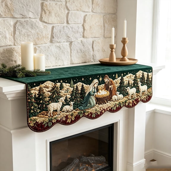 Lypsnake Nativity Scene Christmas Polyester Fireplace Printed Table Towel 190x46cm