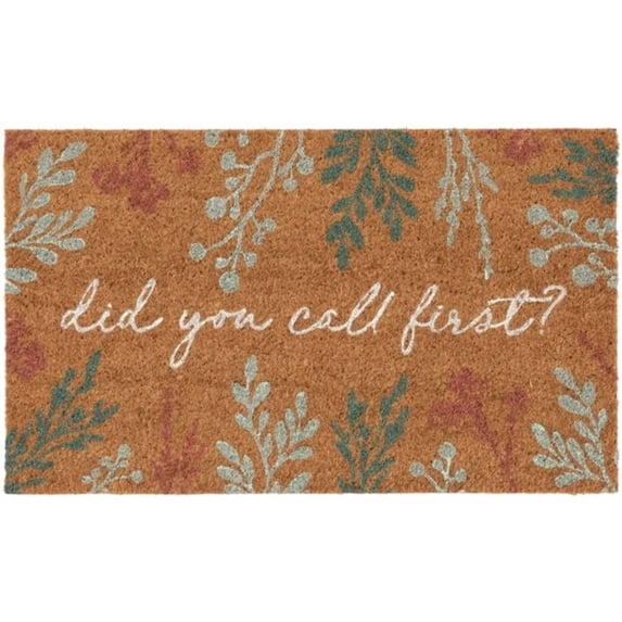 Lypsnake Natural Coco Coir Doormat - "Did You Call First?" Printed with Botanical Leaf Pattern, Non-slip Absorbent Entry Mat for Home Entrance Porch Patio and Outdoor Decoration