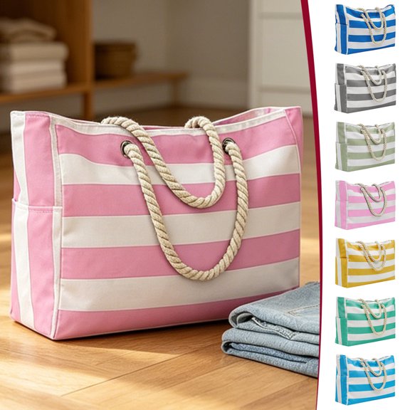 Lypsnake Oversized Canvas Beach Tote Bag, Waterproof Sandproof Striped Travel Tote Bag with Wet Pocket Zipper Inner Pockets Rope Handle,Handbag for Swim Pool Gym Picnic Travel Weekend