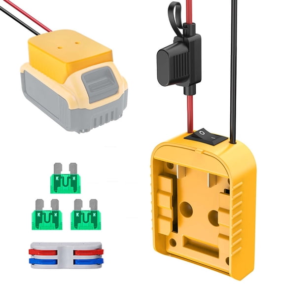Lypsnake Power Wheel Battery Adapter, Compatible with DeWalt 20V/18V Lithium Battery with On/Off Switch Fuse Holder, 12AWG Wire and Terminals for Custom Power Projects