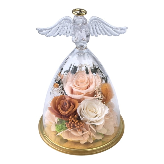 Lypsnake Preserved Rose Flower In Angel Glass Dome,Clear Crystal Angel Bell Jar With Gold Base & Purple Preserved Floral,Decorative Rose Ornament For Anniversary Wedding Tabletop Gift Layout