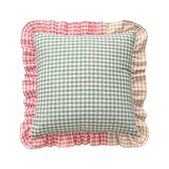 Lypsnake Ruffled Patchwork Throw Pillow, Multicolor Plaid Cushion with Ruffled Edge, Soft Square Decorative Pillow for Sofa Couch Bed Farmhouse Living Room & Bedroom Home Decoration