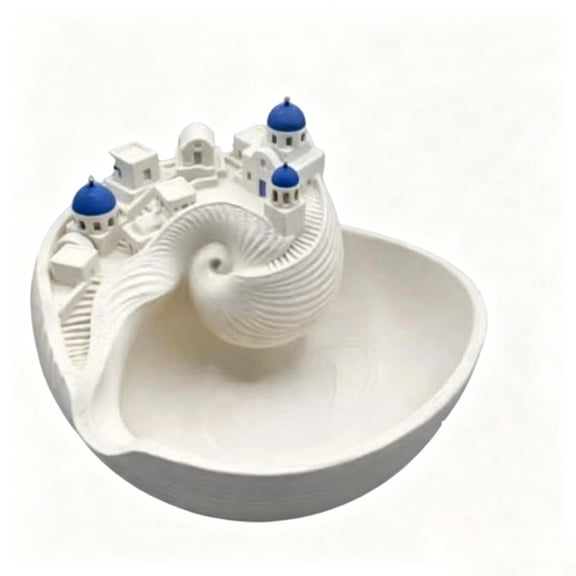 Lypsnake Santorini Catchall Bowl,Conch Tray With Mini Santorini Blue Dome Sculpture with Storage Cavity For Entryway Vanity Bedroom Counter Decor Hold Jewelry Keys Coins Small Daily Goods