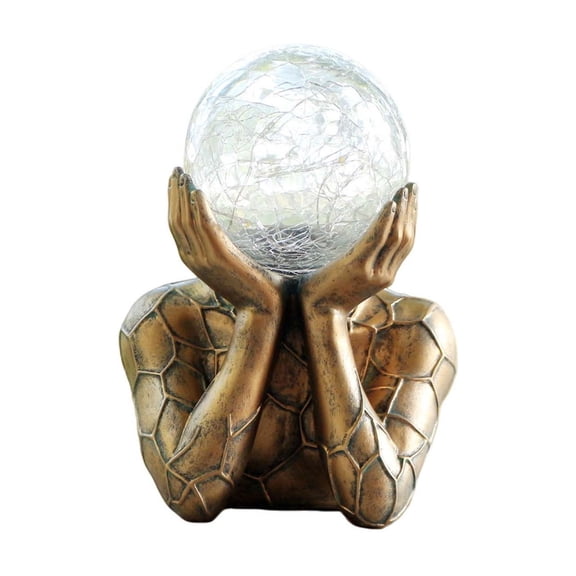Lypsnake Solar Garden Light, Abstract Thinking Bust Statue with Crackle Glass LED Ball, Hand-Painted Resin Weatherproof Ornament for Patio Lawn Yard Backyard Outdoor Decor