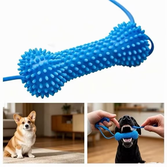 Lypsnake Spiky Rubber Bone Dog Chew With Connecting Rope, Textured Bumpy Teeth Cleaning Durable Puppy Dental Chew Stick, Interactive Pet Supply For Small Medium Dogs Teething Boredom Relief