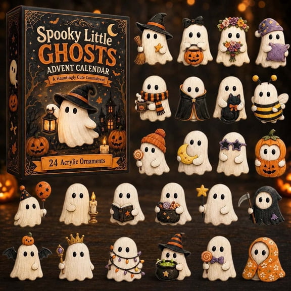 Lypsnake Spooky Little Ghosts Advent Calendar, 24pcs Cute Assorted Acrylic Ghost Hanging Ornaments For Halloween Party Home Decor Window Display