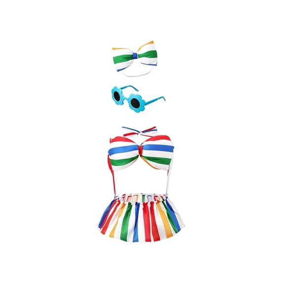 Lypsnake Summer Porch Goose Bikini Outfit, Light Blue Lemon Print Ruffled Two Piece Dress Matching Bow Flower Shaped Sunglasses, Beach Poolside Farmhouse Lawn Decor for Goose Statue Holiday Display