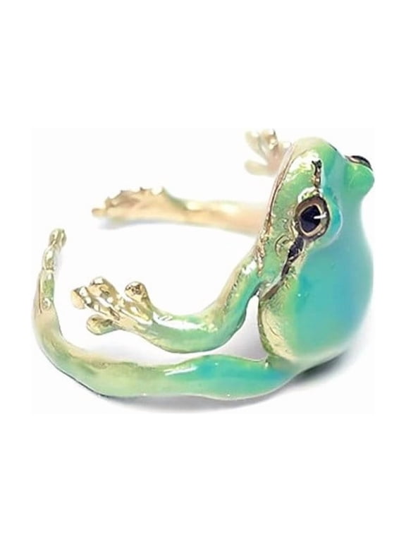 Tree Frog Adjustable Open Ring, Enamel Painted Green Blue Frog Wrap Ring, Hypoallergenic Animal Jewelry for Daily Wear Parties & Casual Occasions