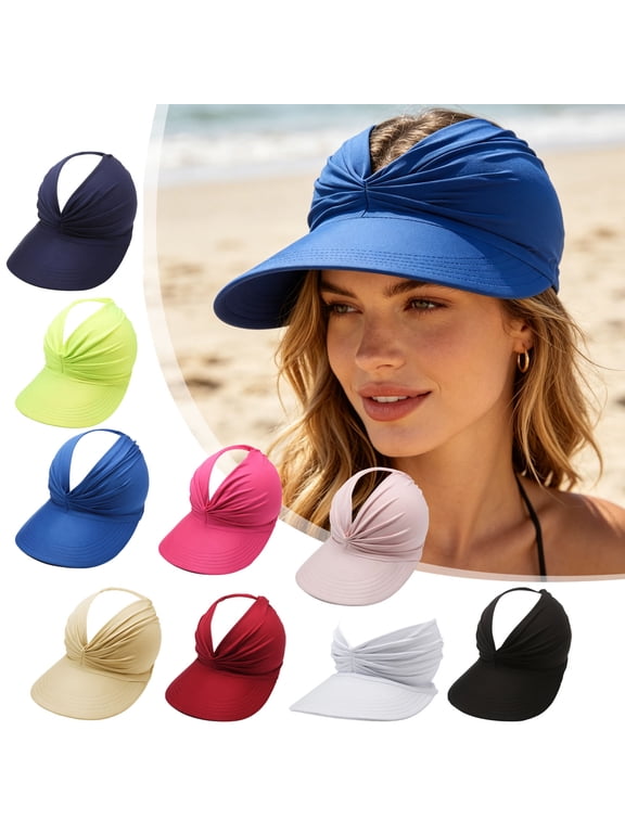 Twisted Knot Sun Visor Hat, Lightweight Breathable Pink Fabric Topless Cap, UV Protection Headband Visor for Outdoor Sports Running Beach and Golf