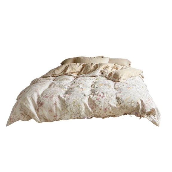 Lypsnake Vintage Floral Cotton Duvet Cover,4-Piece Set With Floral Print Crinkled Cotton Includes Cover Sheet & Two Pillowcases,Breathable Bedding Bundle For Master Bedroom Interior Bed Layout Decor