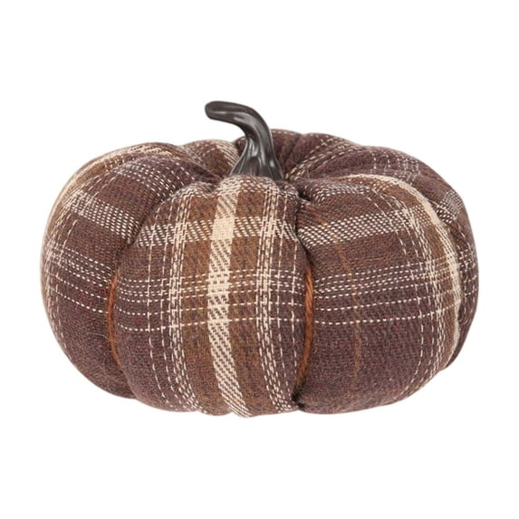 Lypsnake Vintage Plaid Fabric Pumpkin Ornament,Soft Stuffed Fall Plaid Pumpkin Tabletop Decor with Faux Stem,Decorative Gingham Pumpkin for Thanksgiving Harvest Home Mantel Shelf Decor