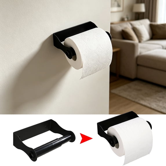 Lypsnake Wall Mount Toilet Paper Holder, Matte Black Iron Curved Bracket Retractable Spring Spindle,Standard Tissue Rolls for Home RV Farm Public Wash Tissue Use
