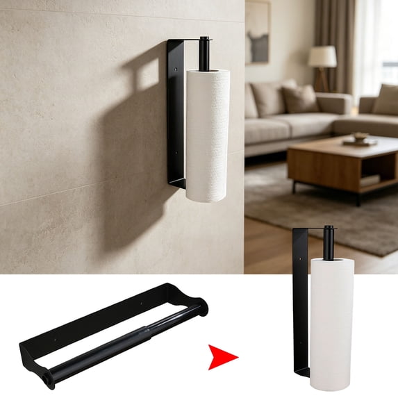 Lypsnake Wall Mount Toilet Paper Holder, Matte Black Iron Curved Bracket Retractable Spring Spindle,Standard Tissue Rolls for Home RV Farm Public Wash Tissue Use