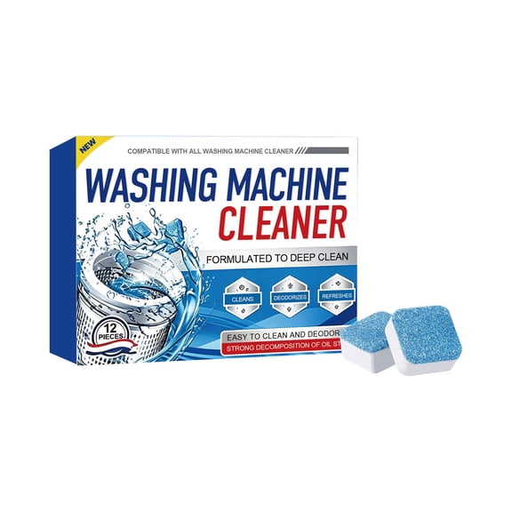 Lypsnake Washing Machine Cleaner Tablets, 12-Pack Deep Cleaning Deodorizer Tabs for Front & Top Load Washers, Removes Odor & Limescale for Household Laundry Machines