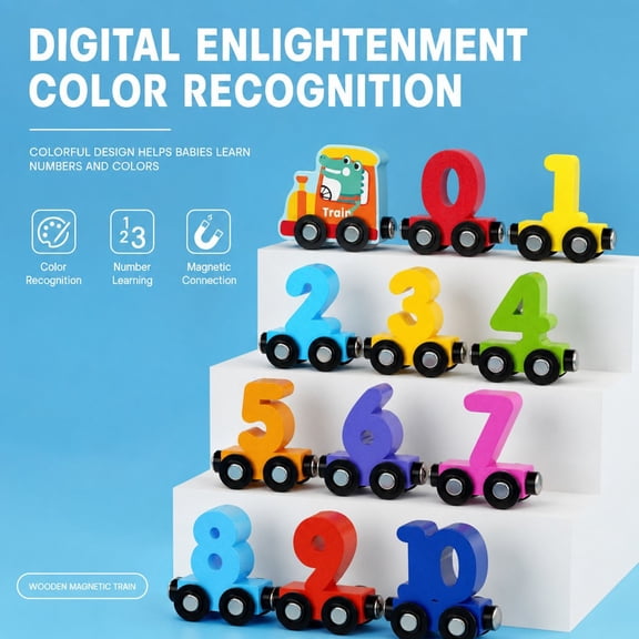 Lypsnake Wooden Magnetic Number Train Set, Colorful Wooden Number Cars with Magnetic Connection, Educational Number Recognition Building Blocks for Tabletop Display