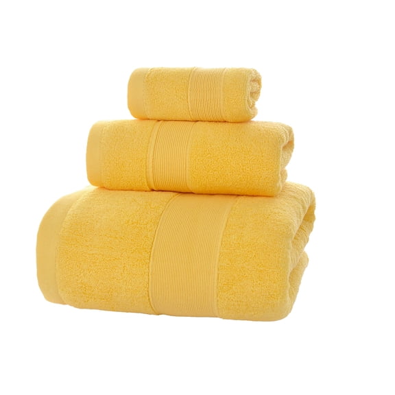 Lypsnake Yellow Cotton 3-Piece Towel Set, Absorbent Quick-Dry Towels with Reinforced Ribbed Hem, 1 Bath 1 Hand 1 Washcloth for Bathroom Hotel Gym Spa Daily Use