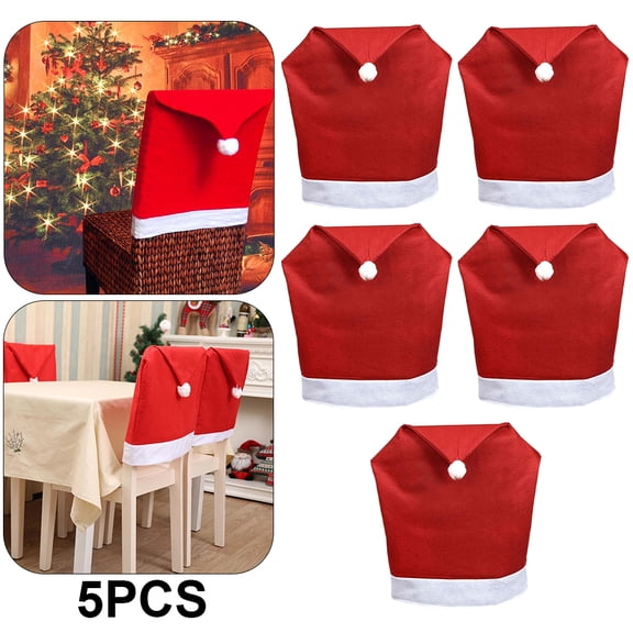 Lyqzj 5Pcs Christmas Dining Chair Cover Santa Claus Hat Chair Slipcover for Xmas Home Decor