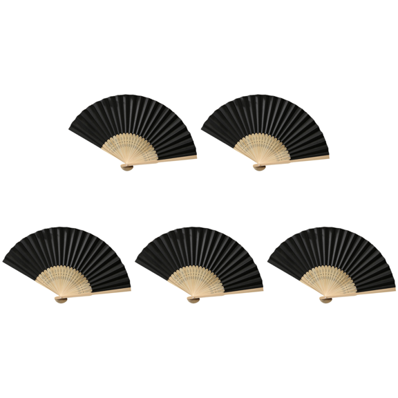 Lyqzj Hand Fan Pocket Folding Fan DIY Bamboo Paper Fan for Wedding Party(Black)