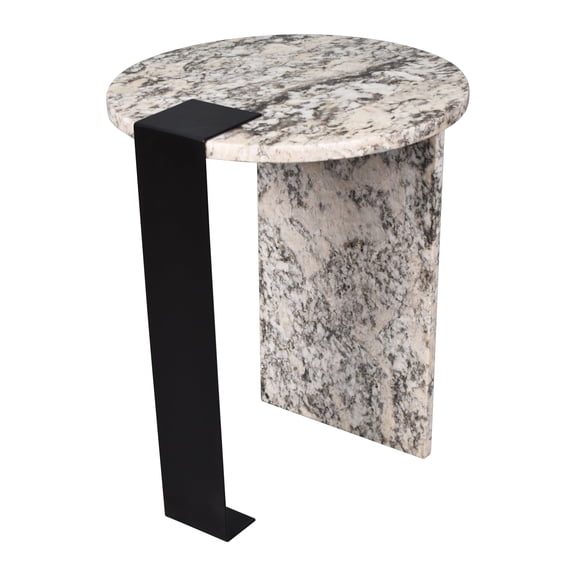 Lyra 17" Contemporary Natural Marble/Metal Handmade Round End Table, Ivory/Black