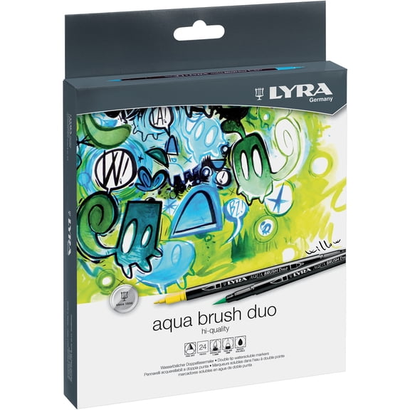 Lyra Aqua Brush Duo Dual Tip Marker Set, Assorted Colors, 24 Pieces
