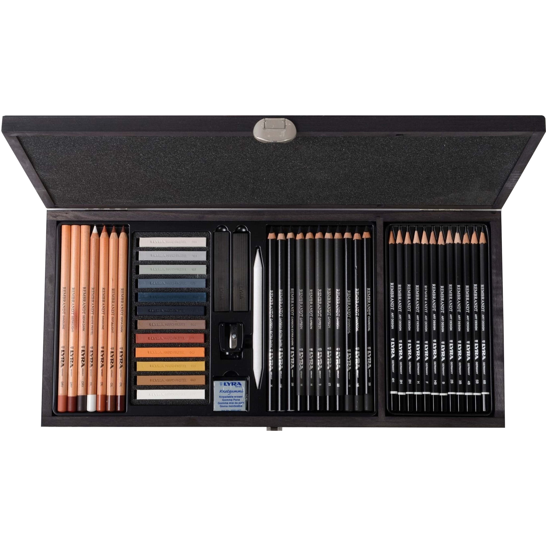 Lyra Art Specials Drawing Box Set, Wooden Case, Artist Pencils & Pastels, Assorted Colors, 47 Pieces