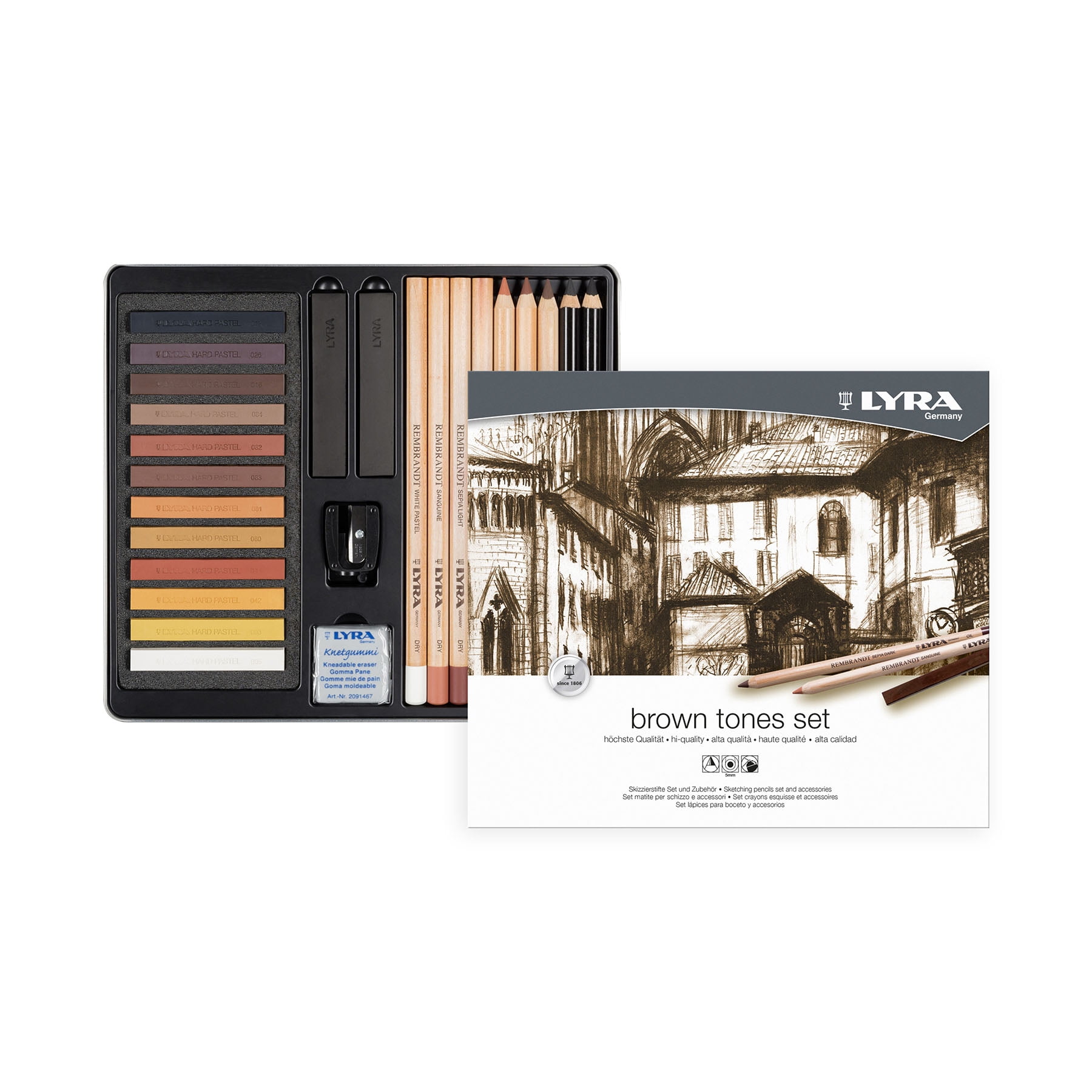 Lyra Brown Tones Sketching Set Tin, Artist Pencils & Pastels, Assorted Colors, 25 Pieces