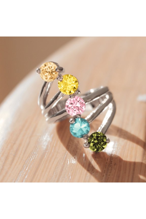 Lyra Cocktail Ring - Rhodium Brass, AAA CZ , Multi Color - 3W291
