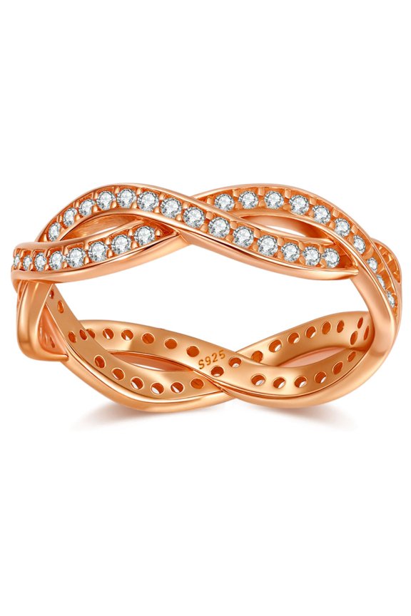 Lyra Eternity Rings for Women Stackable Twist Wedding Bands CZ Sterling Silver Ginger Lyne