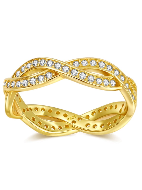 Lyra Eternity Rings for Women Stackable Twist Wedding Bands CZ Sterling Silver Ginger Lyne