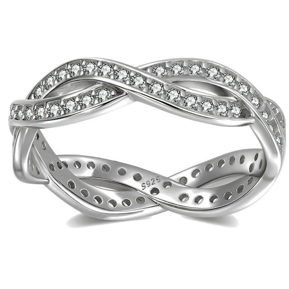 Lyra Eternity Rings for Women Stackable Twist Wedding Bands CZ Sterling Silver Ginger Lyne