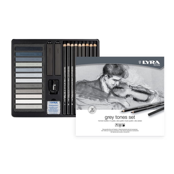 Lyra Gray Tones Sketching Set Tin, Artist Pencils & Pastels, Assorted Colors, 25 Pieces