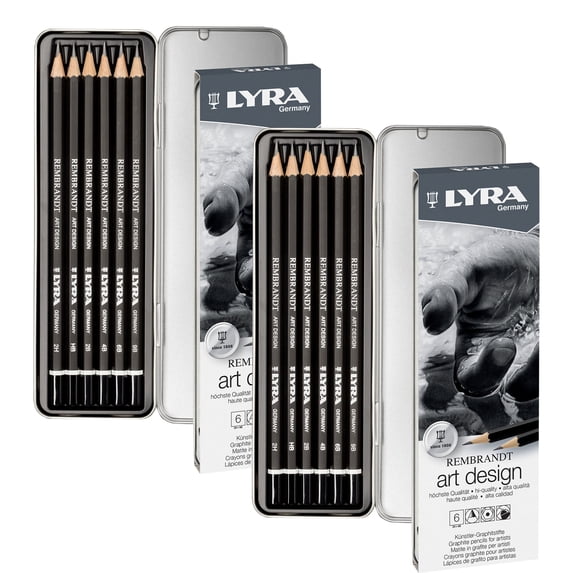 Lyra Rembrandt Art Design Graphite Drawing Pencil Set Tin, Assorted, 6 Piece, 2 Pack