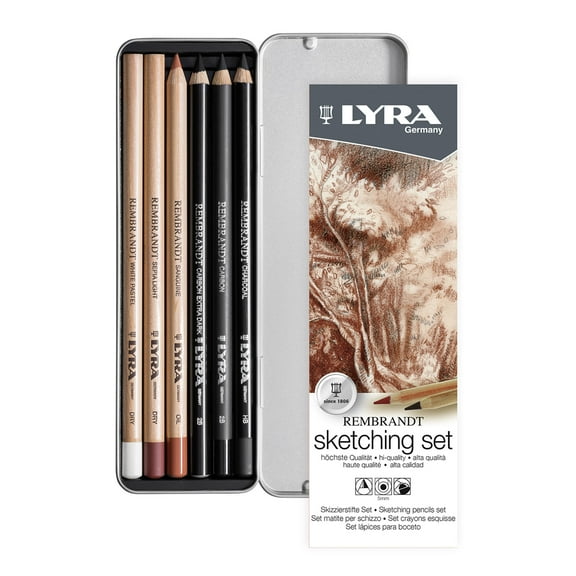 Lyra Rembrandt Sketching Pencil Set, Metal Tin, Assorted Colors, 6 Pieces