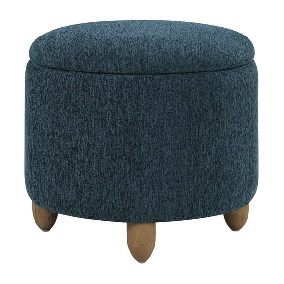 Lyra Storage Ottoman in Indigo Fabric with Medium Oak Legs