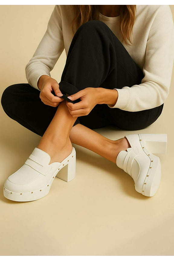 Lyrac Recycled Leather Platform Clogs In White