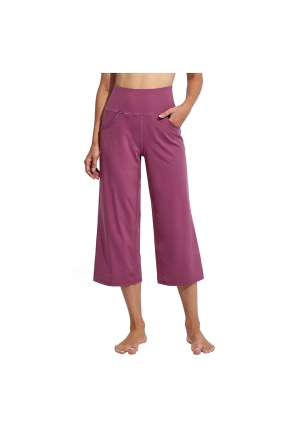 Capri Pants for Women Loose Fitting Wide Leg Summer Casual Elastic High Waisted Capris Flowy Trendy Cropped Pants with Pockets