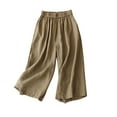 thumbnail image 1 of Lyrcatrment Capris Pants for Women Loose Fitted Wide Leg Elastic High Waisted Summer Trousers Flowy Soft Casual Beach Vacation Lightweight Cropped Pant with Pockets, 1 of 3