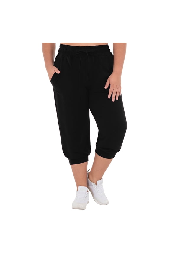 Capris for Women Plus Size Summer Stretchy High Rise Regular Fitted Elastic Cuff Lightweight Jogger Hiking Capri Pants Cropped Trousers with Pockets