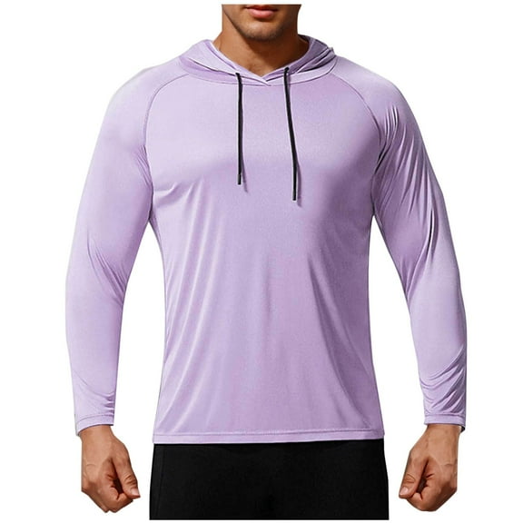 Lyrcatrment Fitness Sports Casual Hoodies for Men Slim Fitted Stretchy Workout Sun Protection Mens Activewear Shirts