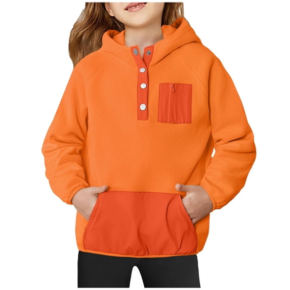 Lyrcatrment Hooded Sweatshirts For Girl Tween Fleece Hoodies Pullover Sweatshirt Snap Button Up Color Block Sweat Shirt With Long Sleeve Fall Fashion Cute Kids Sweatshirt(5 Years,Orange)