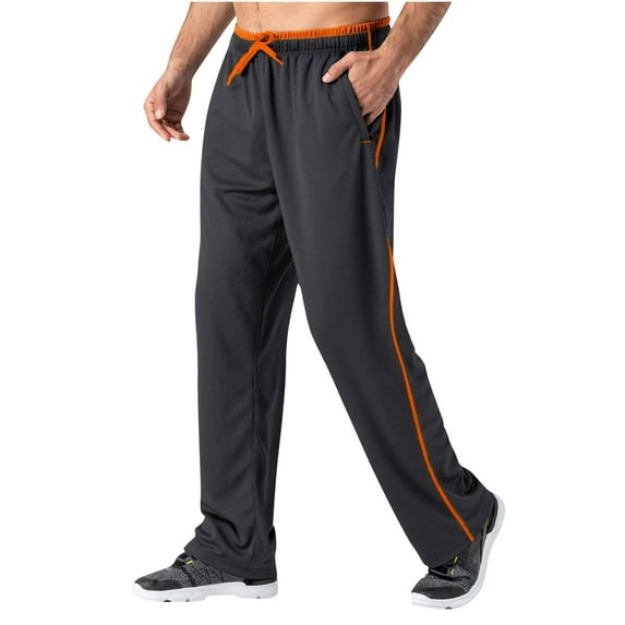Lyrcatrment Mens Athletic Pants with Pockets Drawstring Elastic Waist Wide Leg Quick Drying Trousers